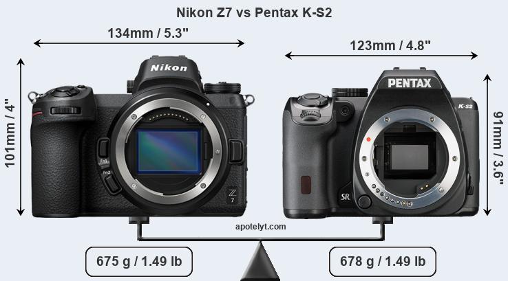 Size Nikon Z7 vs Pentax K-S2