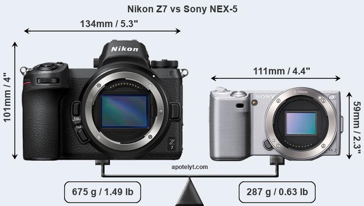 Size Nikon Z7 vs Sony NEX-5