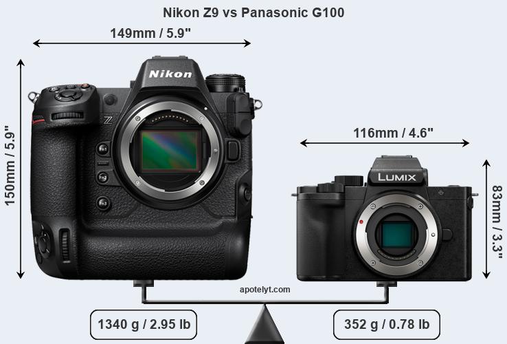 Size Nikon Z9 vs Panasonic G100
