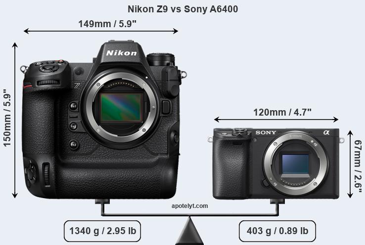 Size Nikon Z9 vs Sony A6400