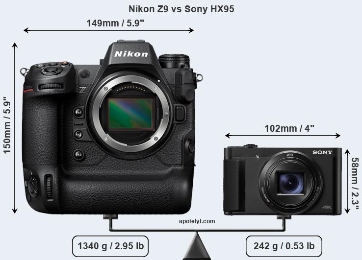Size Nikon Z9 vs Sony HX95