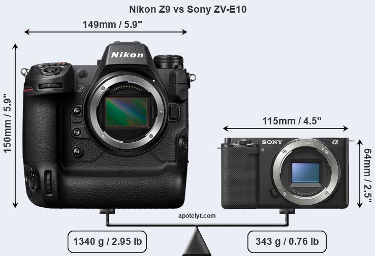 Size Nikon Z9 vs Sony ZV-E10