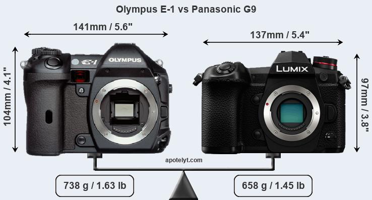 Size Olympus E-1 vs Panasonic G9