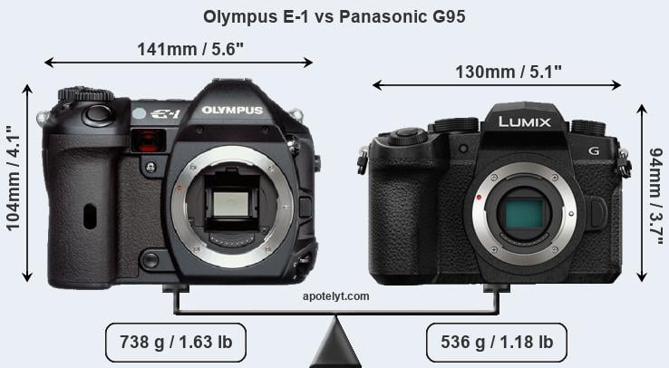 Size Olympus E-1 vs Panasonic G95
