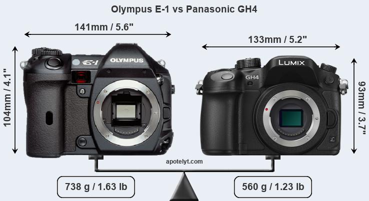 Size Olympus E-1 vs Panasonic GH4