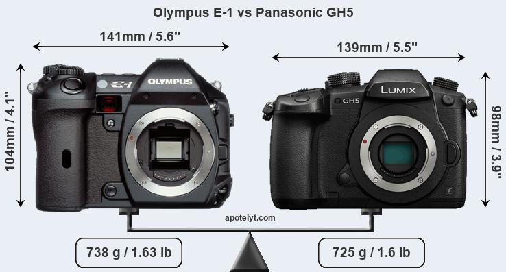 Size Olympus E-1 vs Panasonic GH5