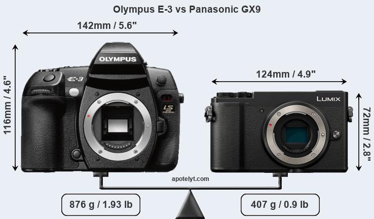 Size Olympus E-3 vs Panasonic GX9