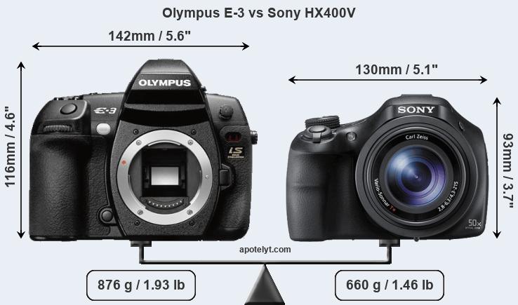 Size Olympus E-3 vs Sony HX400V