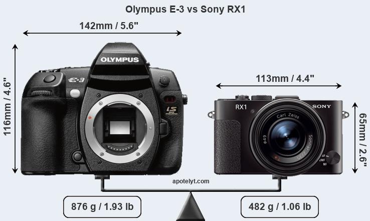 Size Olympus E-3 vs Sony RX1