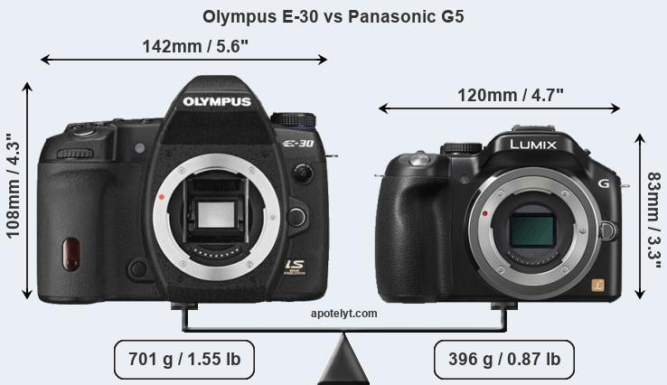 Size Olympus E-30 vs Panasonic G5