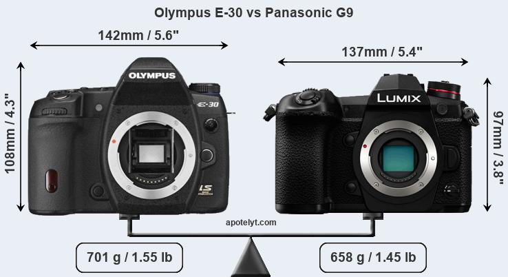 Size Olympus E-30 vs Panasonic G9