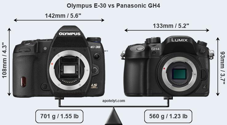 Size Olympus E-30 vs Panasonic GH4