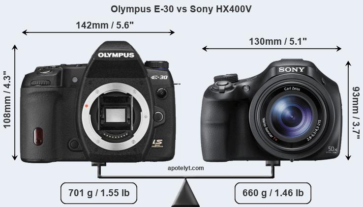Size Olympus E-30 vs Sony HX400V