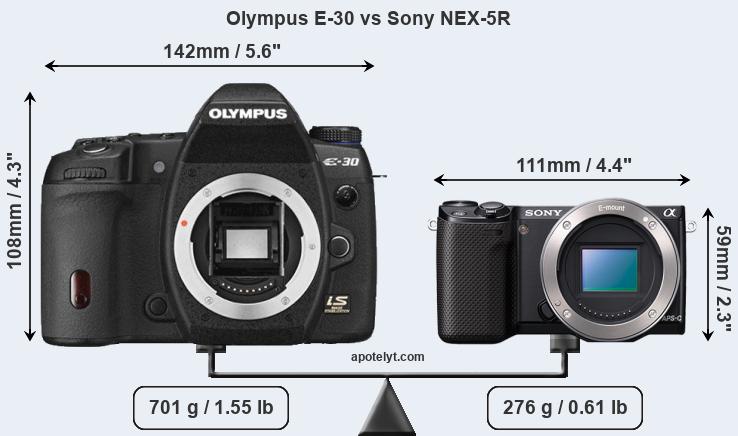 Size Olympus E-30 vs Sony NEX-5R