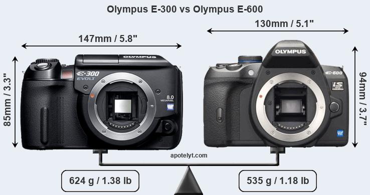 Size Olympus E-300 vs Olympus E-600