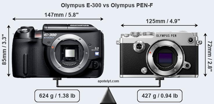 Size Olympus E-300 vs Olympus PEN-F