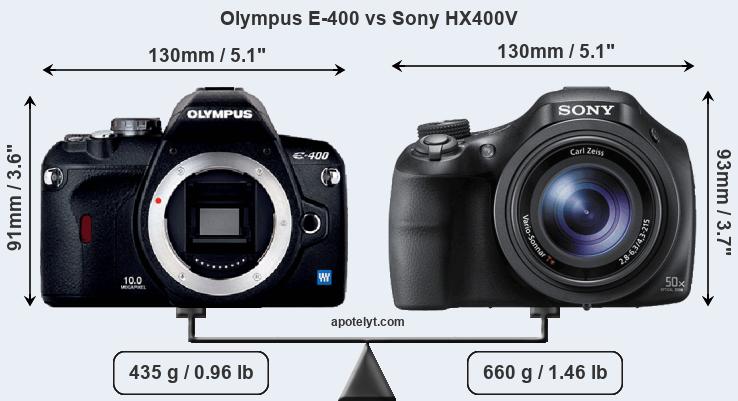 Size Olympus E-400 vs Sony HX400V