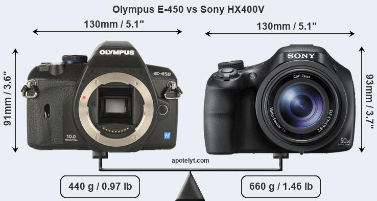 Size Olympus E-450 vs Sony HX400V