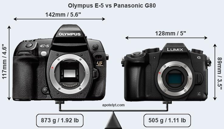 Size Olympus E-5 vs Panasonic G80