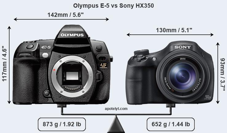 Size Olympus E-5 vs Sony HX350