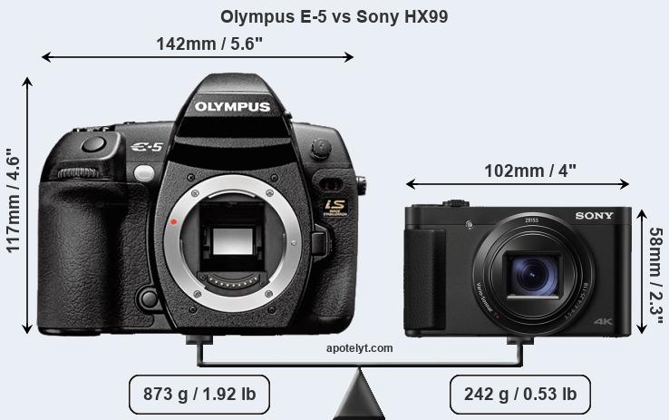 Size Olympus E-5 vs Sony HX99