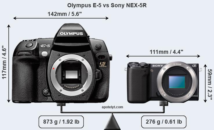 Size Olympus E-5 vs Sony NEX-5R