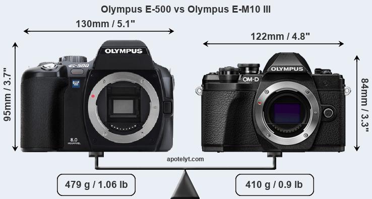 Size Olympus E-500 vs Olympus E-M10 III