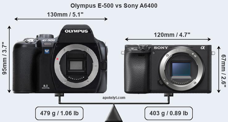 Size Olympus E-500 vs Sony A6400