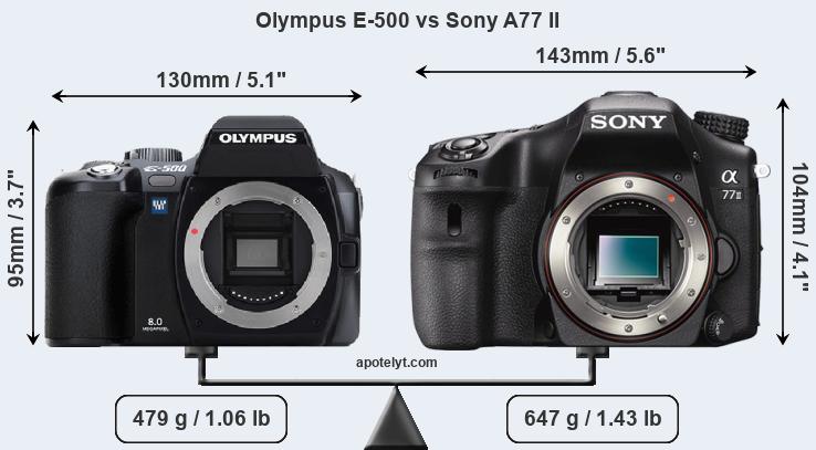 Size Olympus E-500 vs Sony A77 II