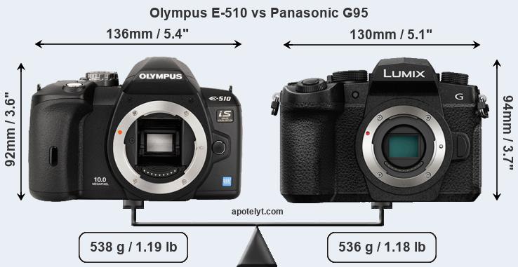 Size Olympus E-510 vs Panasonic G95