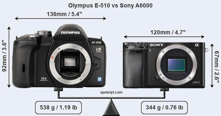 Size Olympus E-510 vs Sony A6000