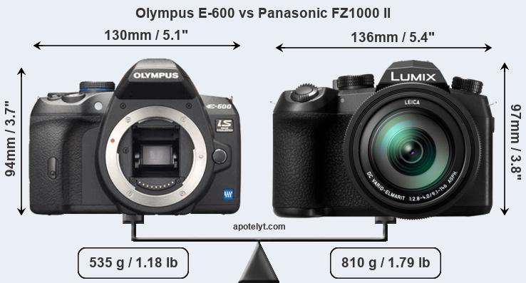 Size Olympus E-600 vs Panasonic FZ1000 II