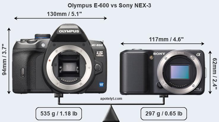 Size Olympus E-600 vs Sony NEX-3