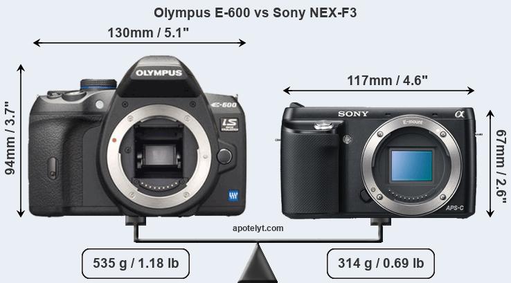 Size Olympus E-600 vs Sony NEX-F3
