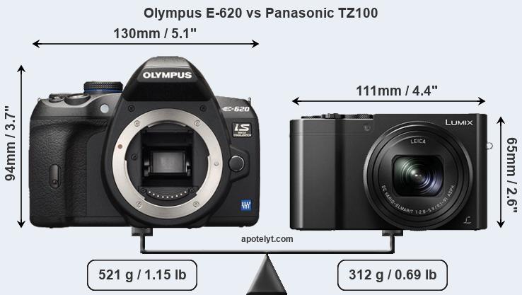 Size Olympus E-620 vs Panasonic TZ100