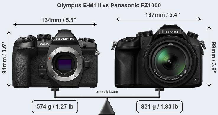 Size Olympus E-M1 II vs Panasonic FZ1000