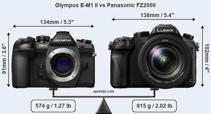 Size Olympus E-M1 II vs Panasonic FZ2000