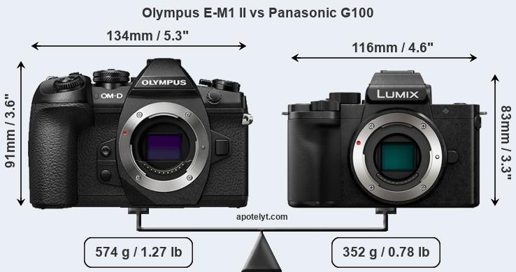 Size Olympus E-M1 II vs Panasonic G100