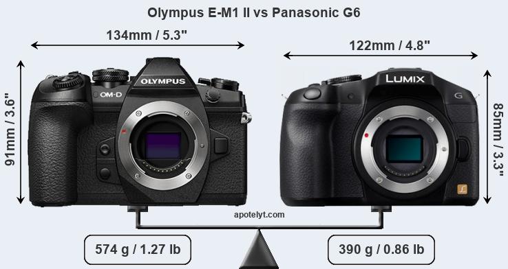 Size Olympus E-M1 II vs Panasonic G6