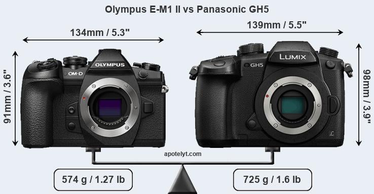 Size Olympus E-M1 II vs Panasonic GH5