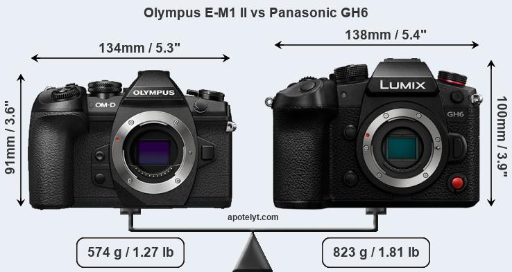 Size Olympus E-M1 II vs Panasonic GH6