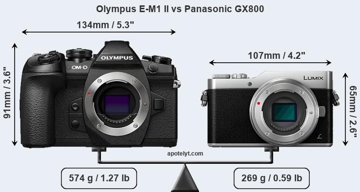 Size Olympus E-M1 II vs Panasonic GX800