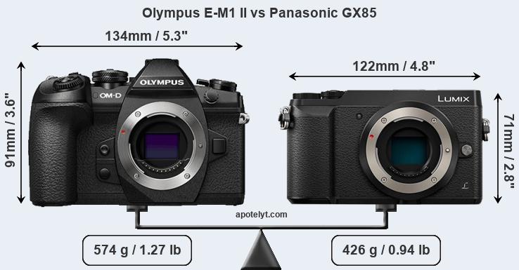 Size Olympus E-M1 II vs Panasonic GX85