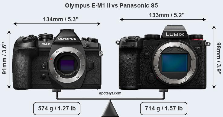 Size Olympus E-M1 II vs Panasonic S5