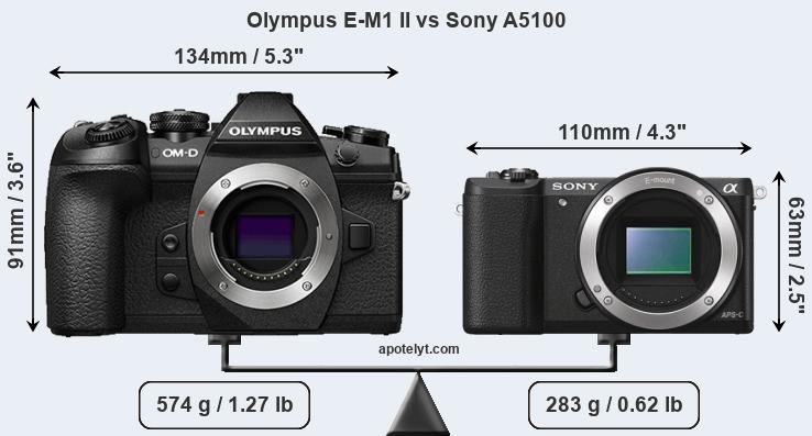 Size Olympus E-M1 II vs Sony A5100