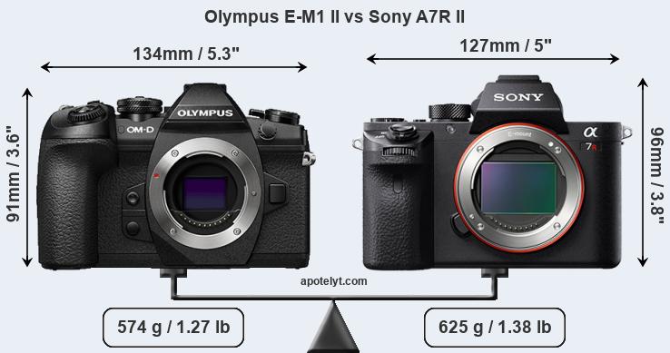 Size Olympus E-M1 II vs Sony A7R II
