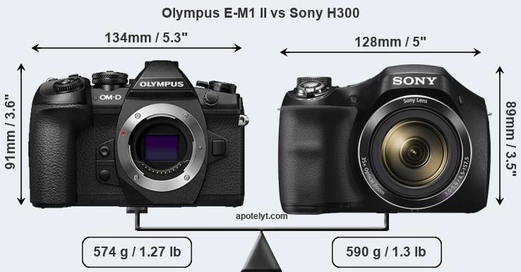 Size Olympus E-M1 II vs Sony H300
