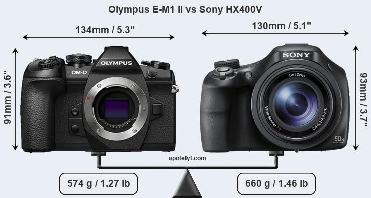 Size Olympus E-M1 II vs Sony HX400V