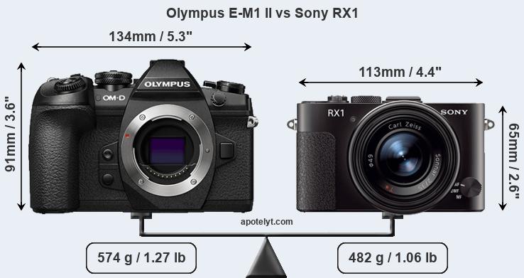 Size Olympus E-M1 II vs Sony RX1