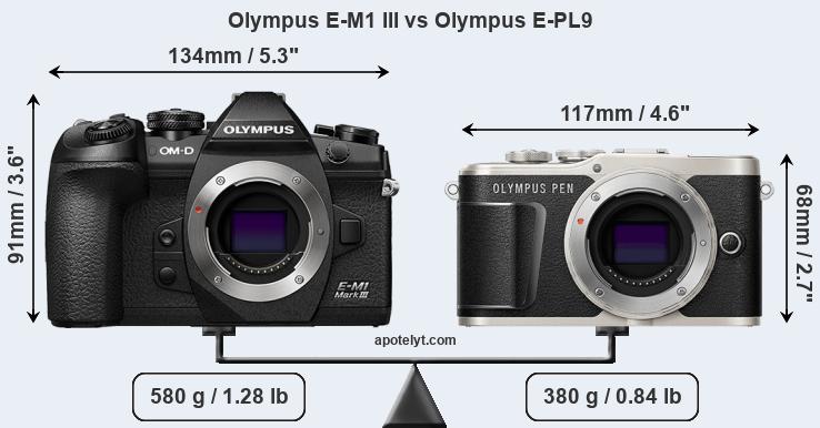 Size Olympus E-M1 III vs Olympus E-PL9